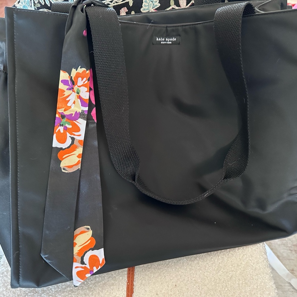 Kate Spade Black Tote with Floral Scarf Accent